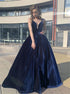 A Line V Neck Velvet Pleats Prom Dress LBQ4246